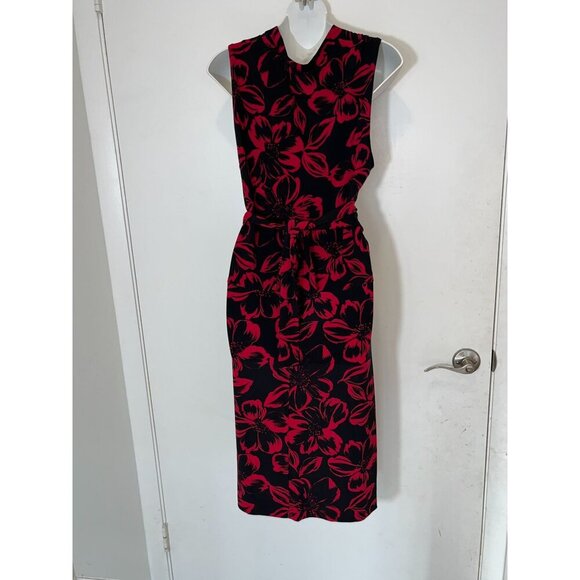 Norma Kamali  Twist Front Sleeveless Floral Print Dress XL Black & Red - Picture 6 of 8